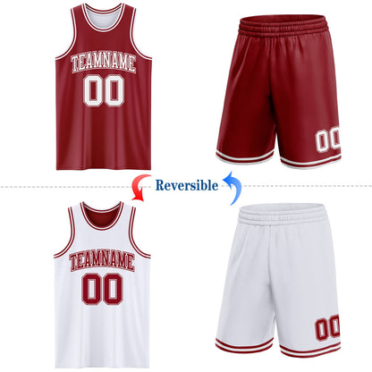 Custom Reversible Maroon White Double Side Sublimation Basketball Set Jersey