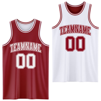 Custom Reversible Maroon White Double Side Sublimation Basketball Set Jersey