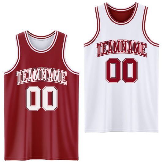 Custom Reversible Maroon White Double Side Sublimation Basketball Set Jersey