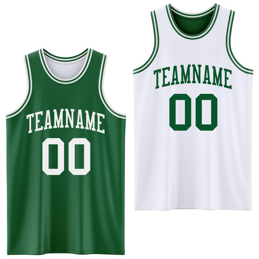 Custom Reversible Kelly Green White Double Side Sublimation Basketball Set Jersey