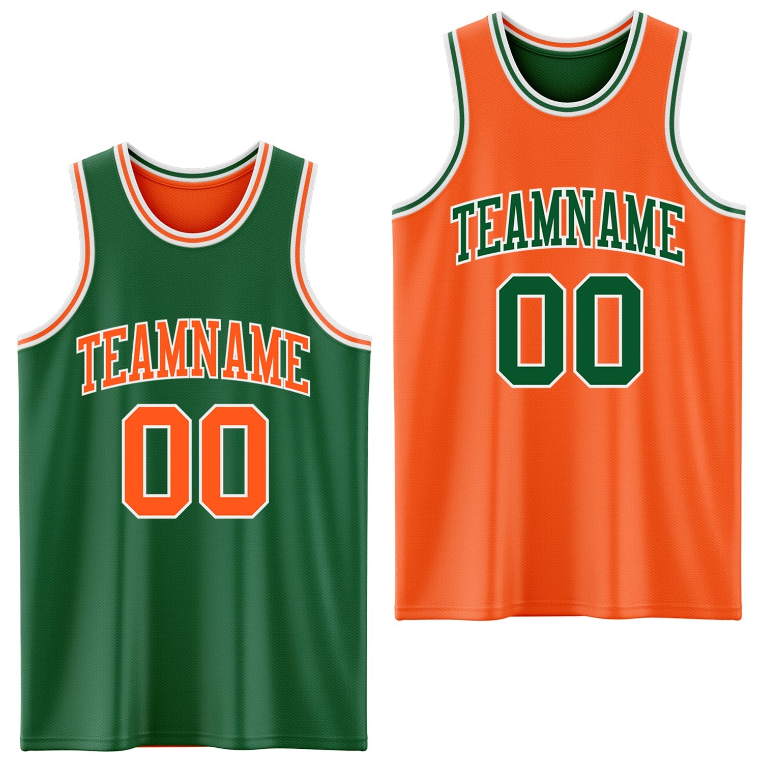 Custom Reversible Kelly Green Orange-White Double Side Sublimation Basketball Set Jersey