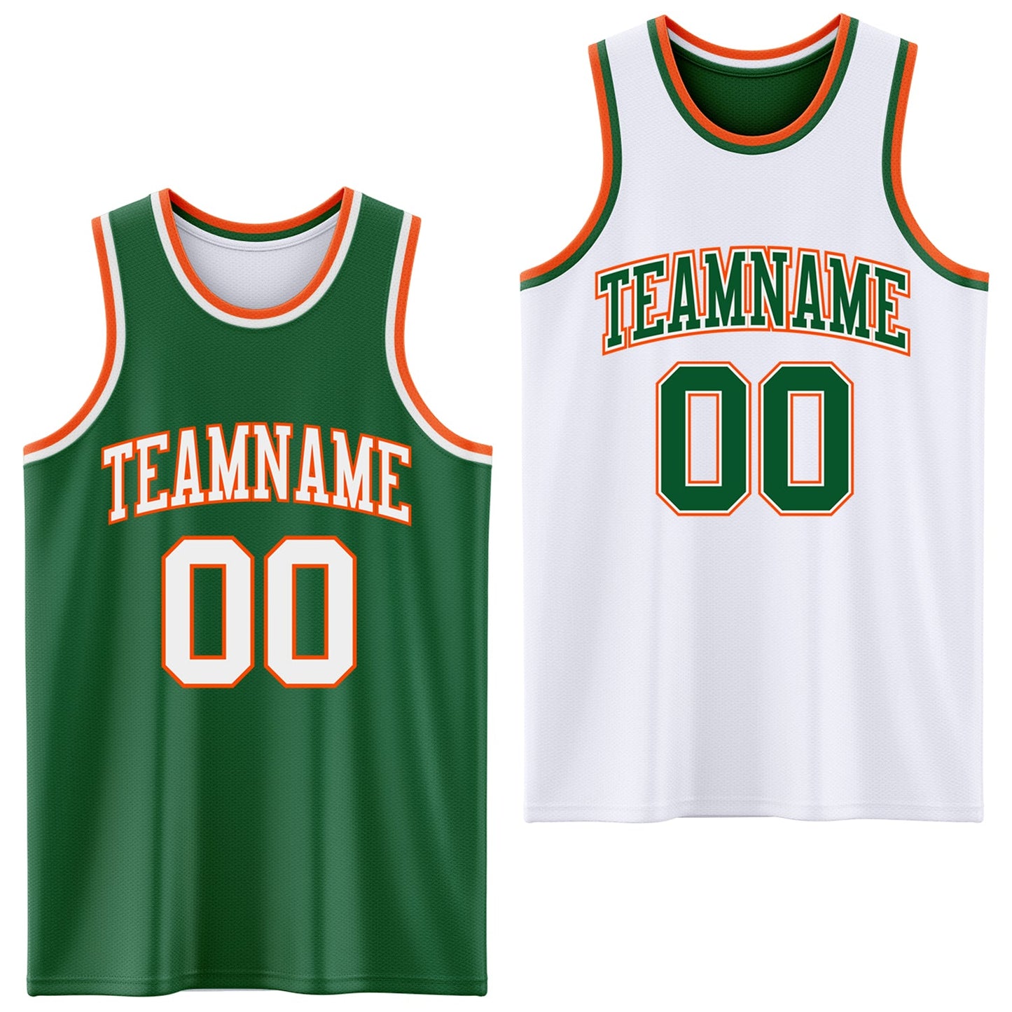 Custom Reversible Kelly Green White-Orange Double Side Sublimation Basketball Set Jersey