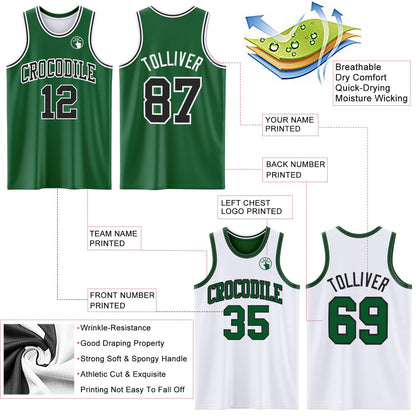 Custom Reversible Kelly Green Black-White Double Side Sublimation Basketball Set Jersey