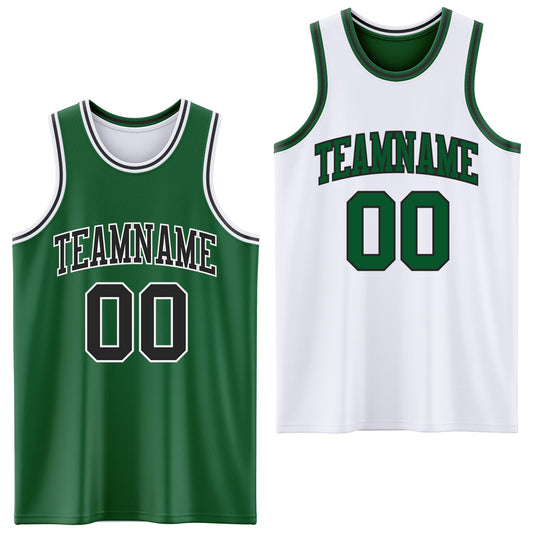 Custom Reversible Kelly Green Black-White Double Side Sublimation Basketball Set Jersey