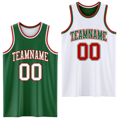 Custom Reversible Kelly Green White-Red Double Side Sublimation Basketball Set Jersey