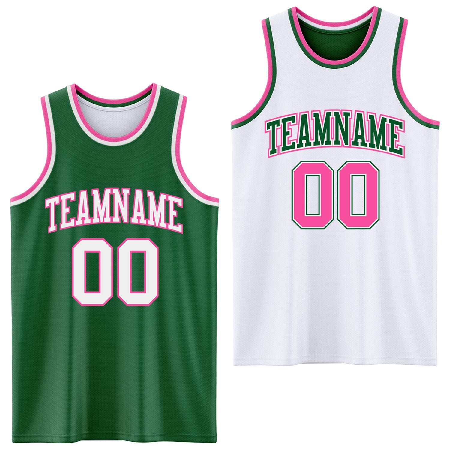 Custom Reversible Kelly Green White-Pink Double Side Sublimation Basketball Set Jersey