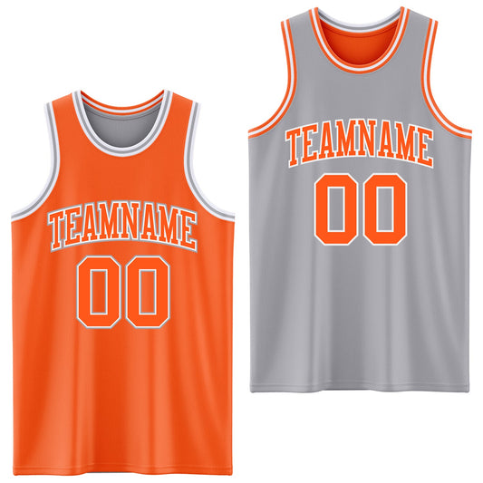 Custom Reversible Orange White-Gray Double Side Sublimation Basketball Set Jersey
