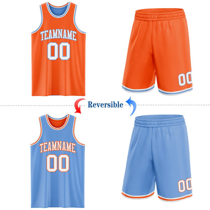 Custom Reversible Orange White-Light Blue Double Side Sublimation Basketball Set Jersey