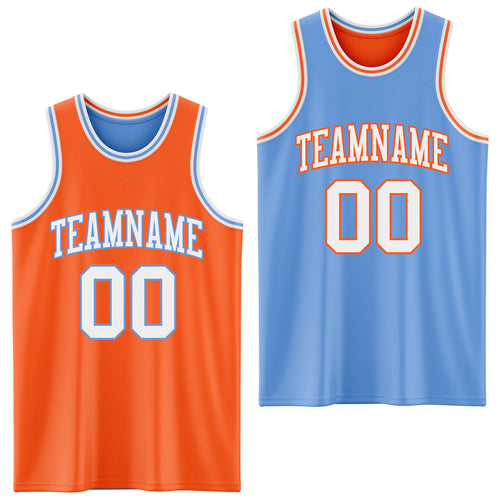 Custom Reversible Orange White-Light Blue Double Side Sublimation Basketball Set Jersey
