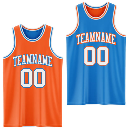 Custom Reversible Orange White-Powder Blue Double Side Sublimation Basketball Set Jersey
