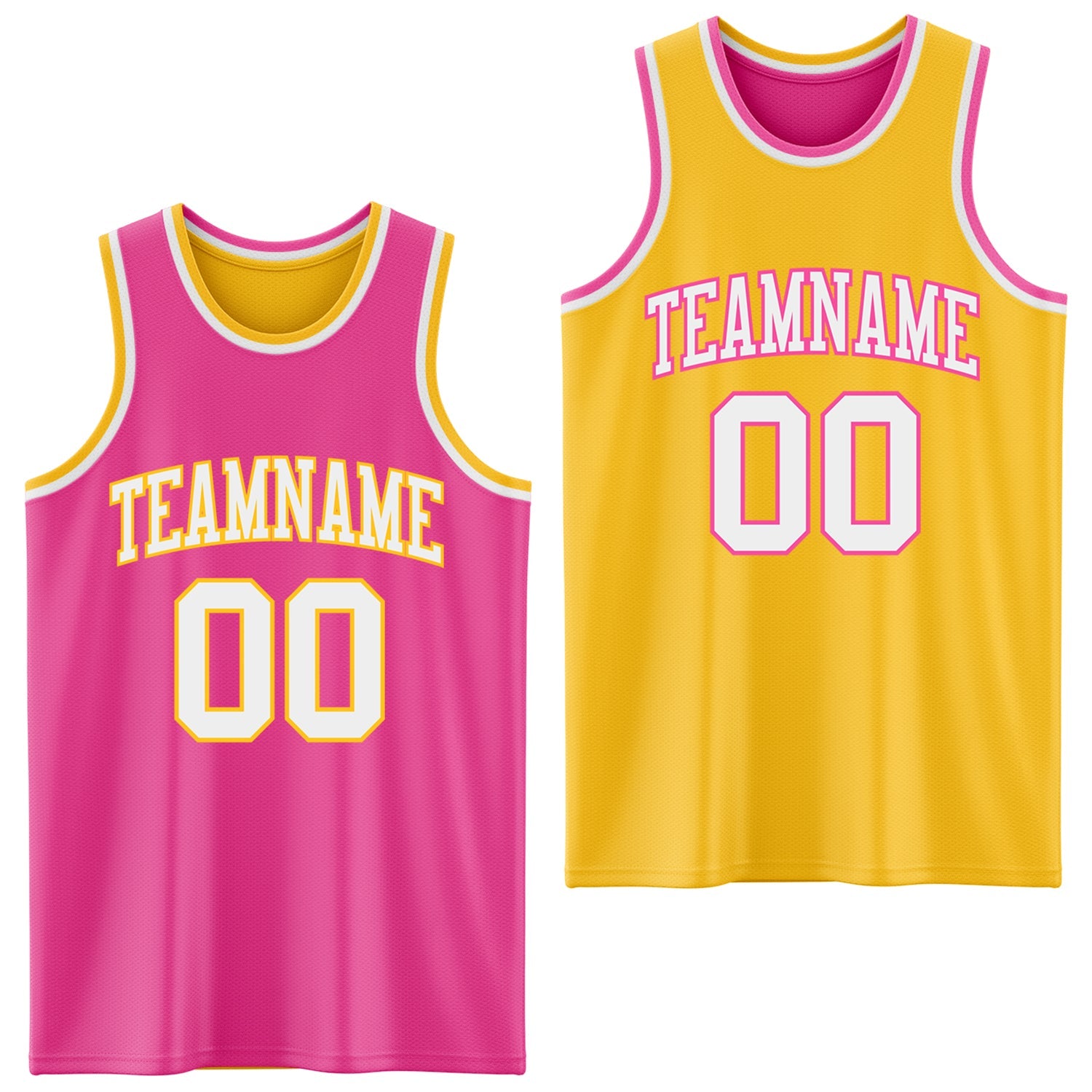Custom Reversible Pink White-Gold Double Side Sublimation Basketball Set Jersey