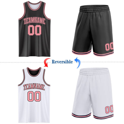 Custom Reversible Black Medium Pink Double Side Sublimation Basketball Set Jersey