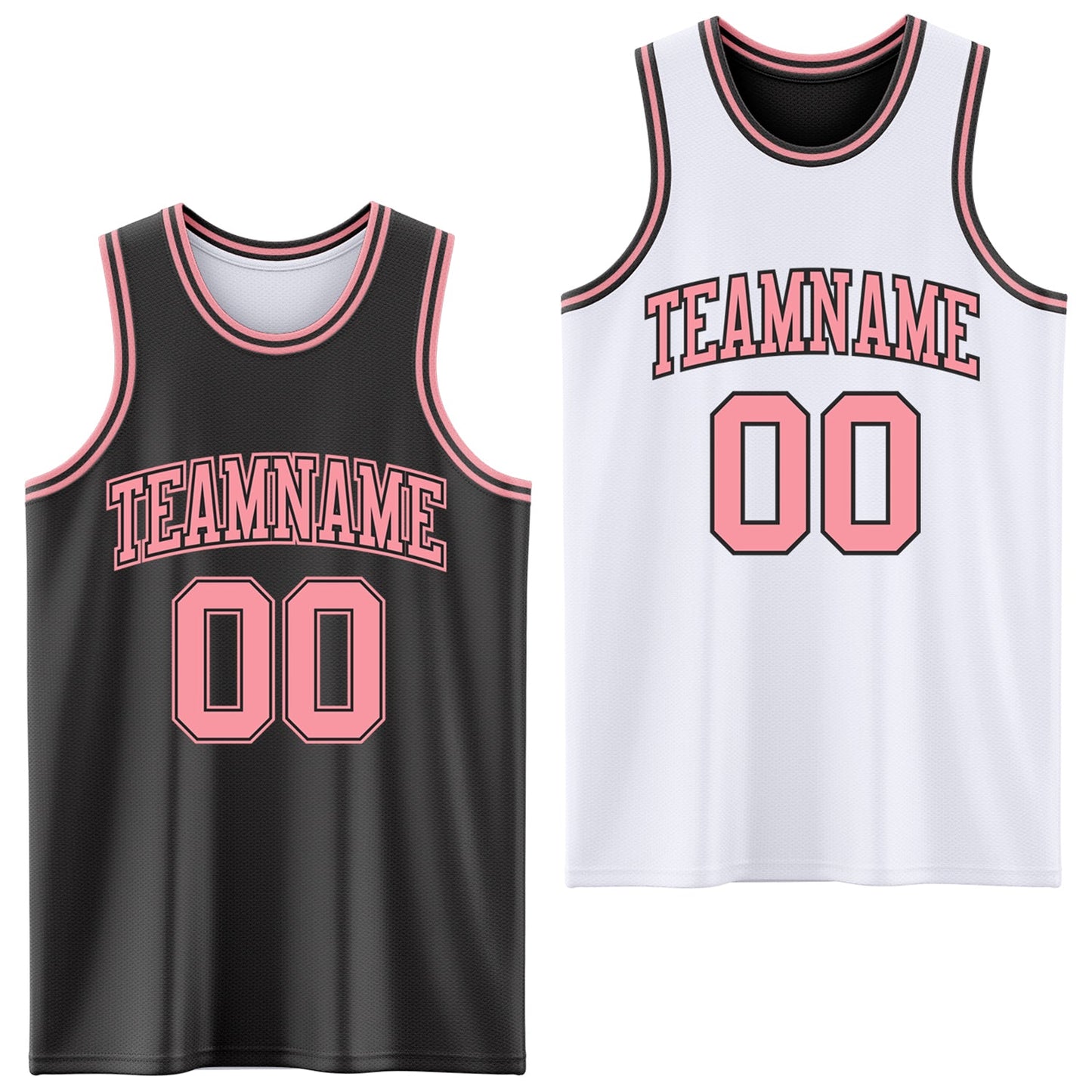 Custom Reversible Black Medium Pink Double Side Sublimation Basketball Set Jersey