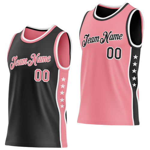 Custom Reversible Black Medium Pink-White Double Side Star Sublimation Basketball Set Jersey