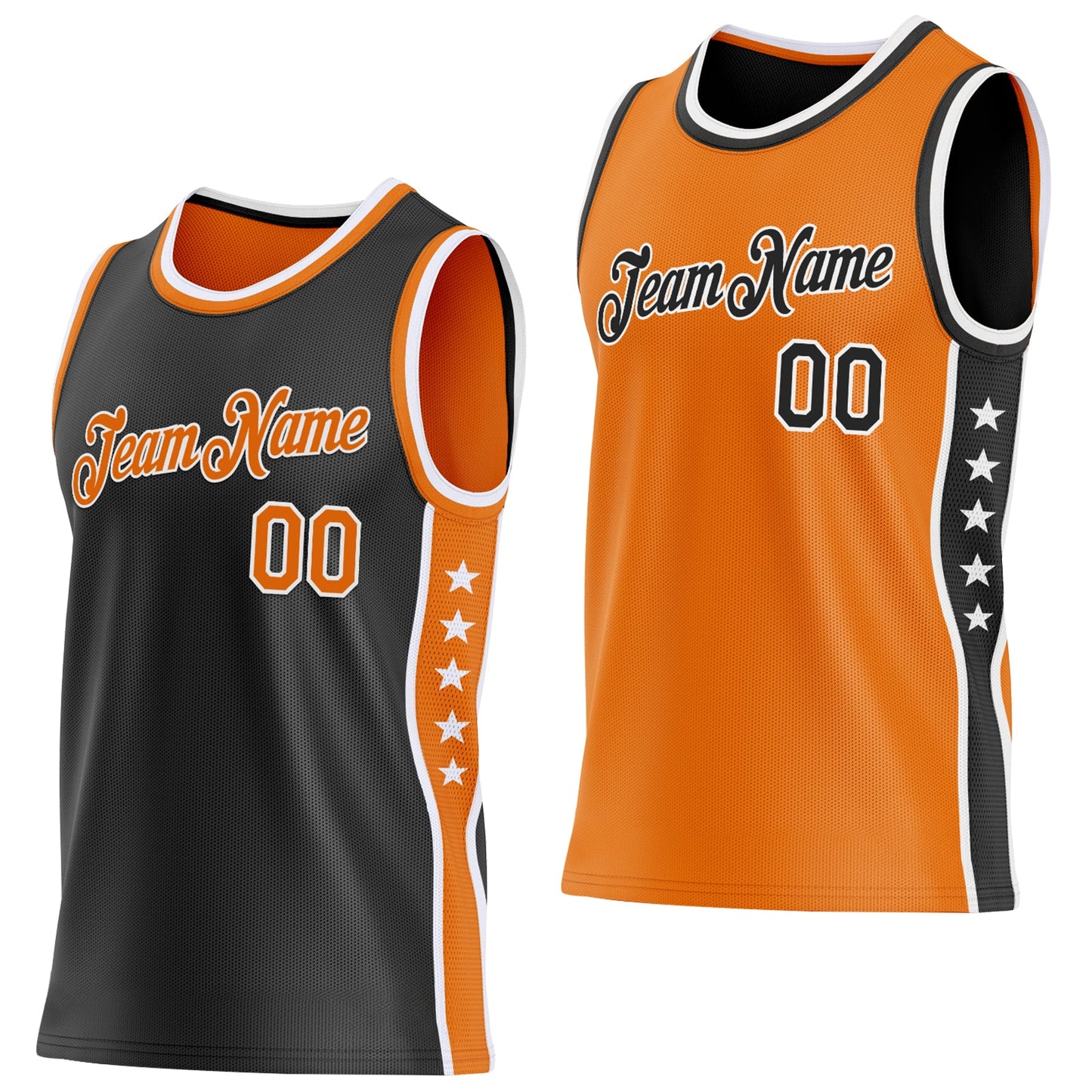 Custom Reversible Black Bay Orange-White Double Side Star Sublimation Basketball Set Jersey