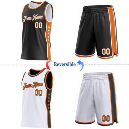 Custom Reversible Black White-Bay Orange Double Side Star Sublimation Basketball Set Jersey