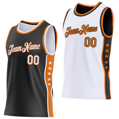 Custom Reversible Black White-Bay Orange Double Side Star Sublimation Basketball Set Jersey