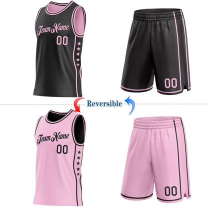 Custom Reversible Black Light Pink Double Side Star Sublimation Basketball Set Jersey