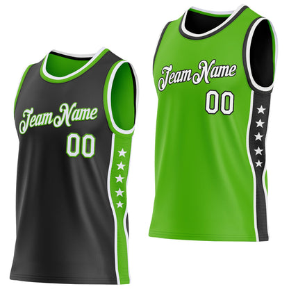 Custom Reversible Black White-Aurora Green Double Side Star Sublimation Basketball Set Jersey