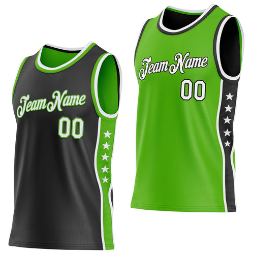 Custom Reversible Black White-Aurora Green Double Side Star Sublimation Basketball Set Jersey