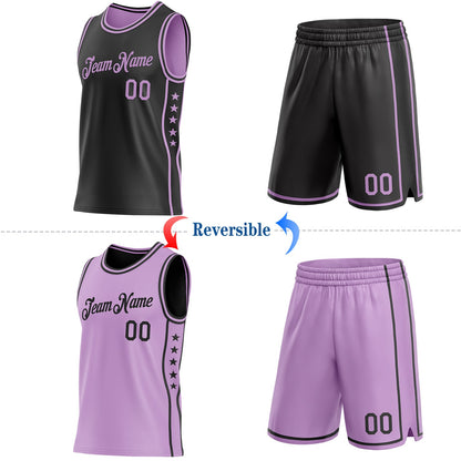 Custom Reversible Black Light Purple Double Side Star Sublimation Basketball Set Jersey