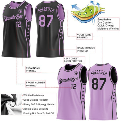 Custom Reversible Black Light Purple Double Side Star Sublimation Basketball Set Jersey
