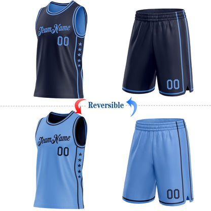 Custom Reversible Navy Lakes Blue Double Side Star Sublimation Basketball Set Jersey