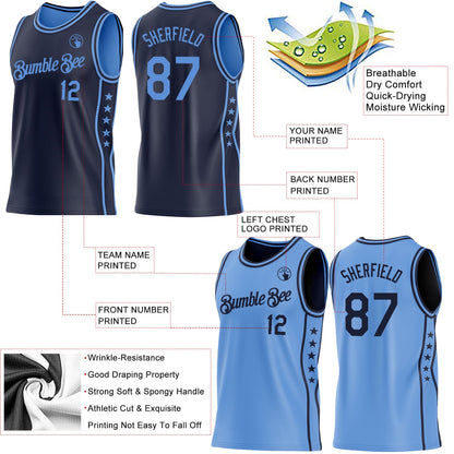 Custom Reversible Navy Lakes Blue Double Side Star Sublimation Basketball Set Jersey