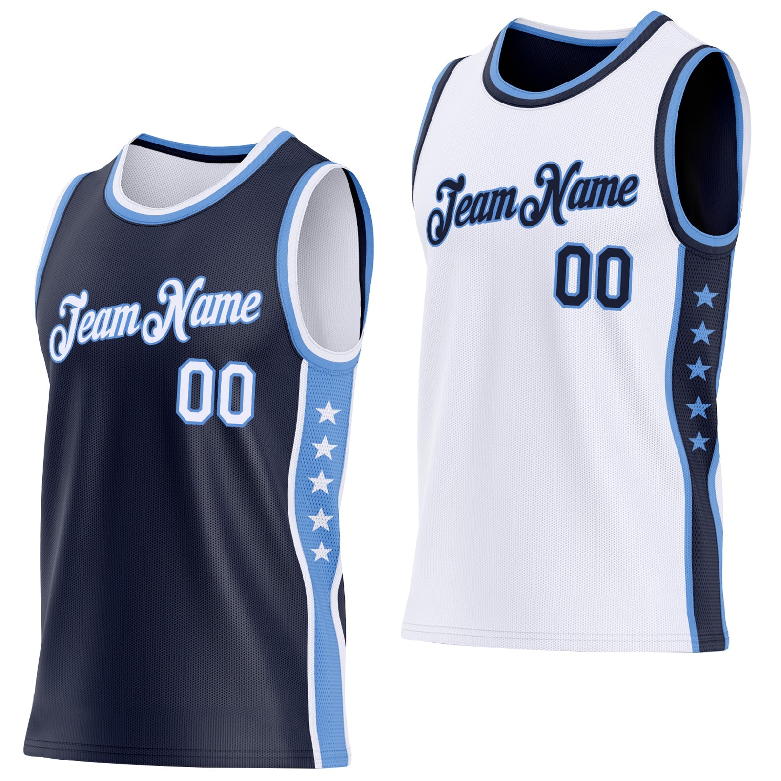 Custom Reversible Navy White-Lakes Blue Double Side Star Sublimation Basketball Set Jersey