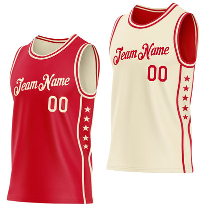 Custom Reversible Red Cream Double Side Star Sublimation Basketball Set Jersey