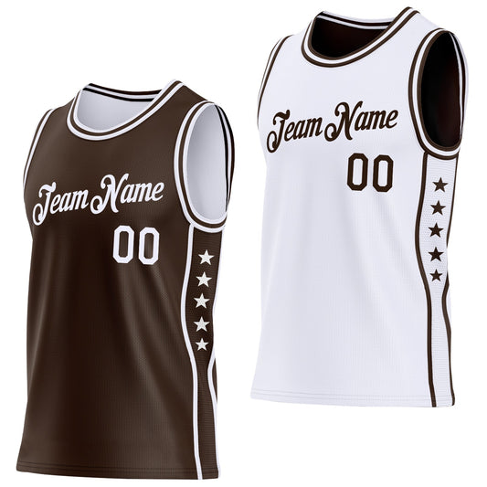 Custom Reversible Brown White Double Side Star Sublimation Basketball Set Jersey