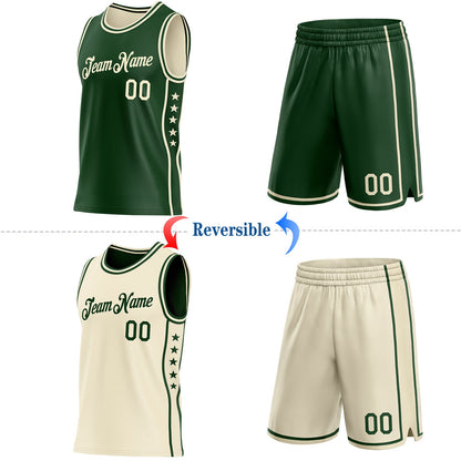 Custom Reversible Green Cream Double Side Star Sublimation Basketball Set Jersey