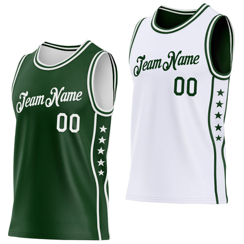 Custom Reversible Green White Double Side Star Sublimation Basketball Set Jersey