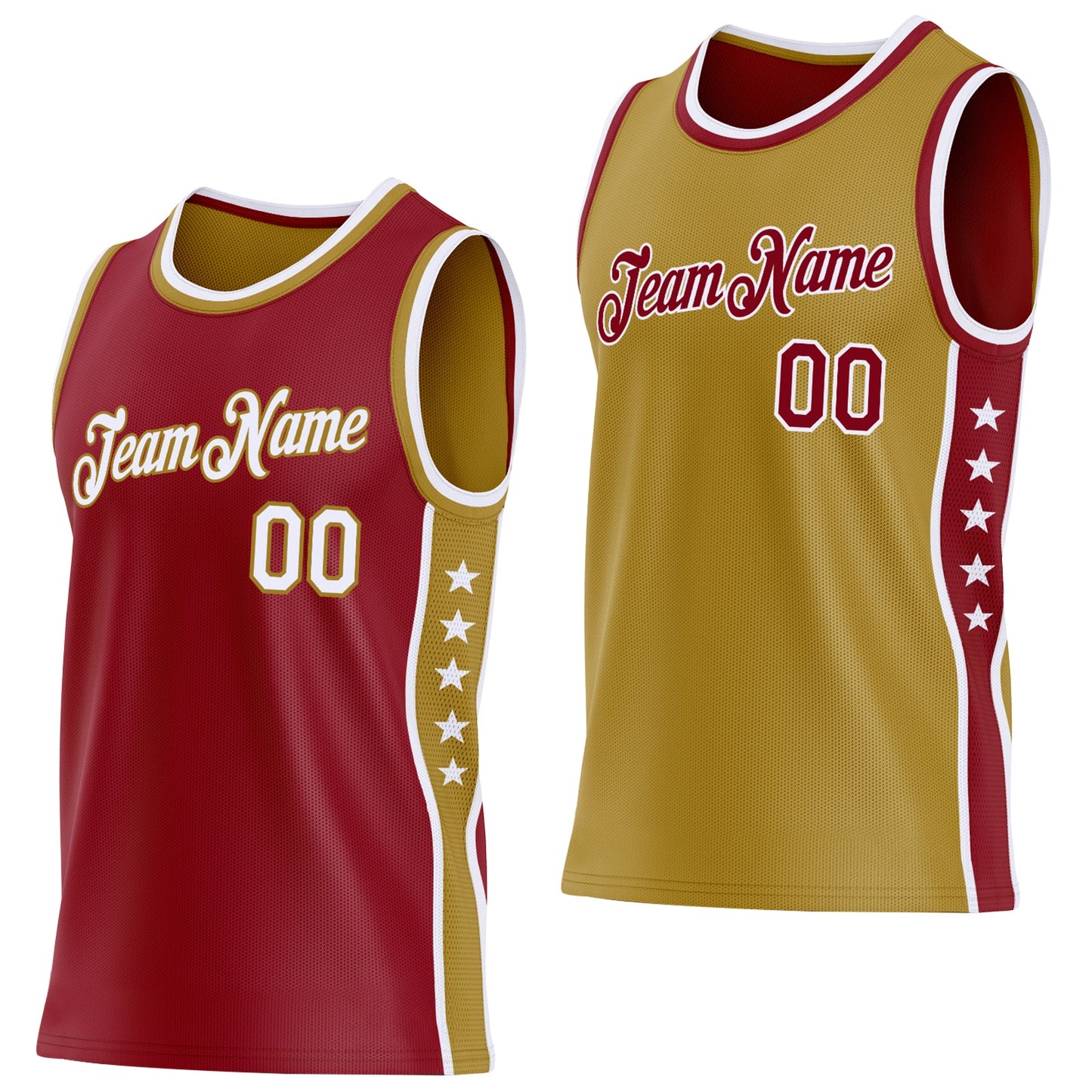 Custom Reversible Crimson White-Old Gold Double Side Star Sublimation Basketball Set Jersey