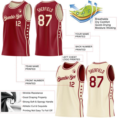 Custom Reversible Crimson Cream Double Side Star Sublimation Basketball Set Jersey