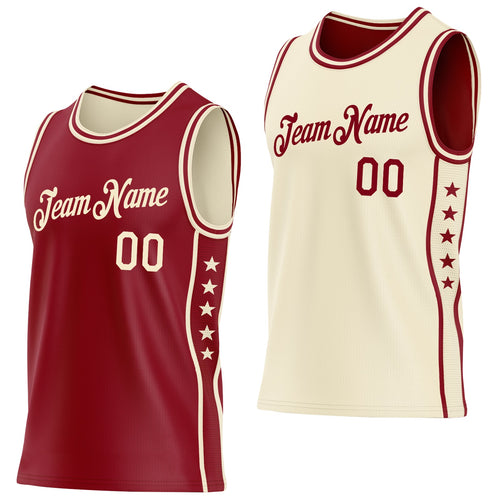 Custom Reversible Crimson Cream Double Side Star Sublimation Basketball Set Jersey