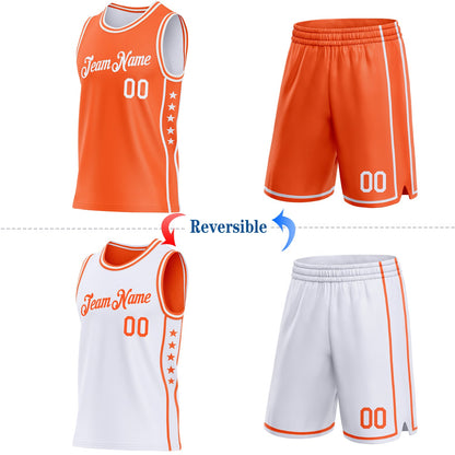 Custom Reversible Orange White Double Side Star Sublimation Basketball Set Jersey