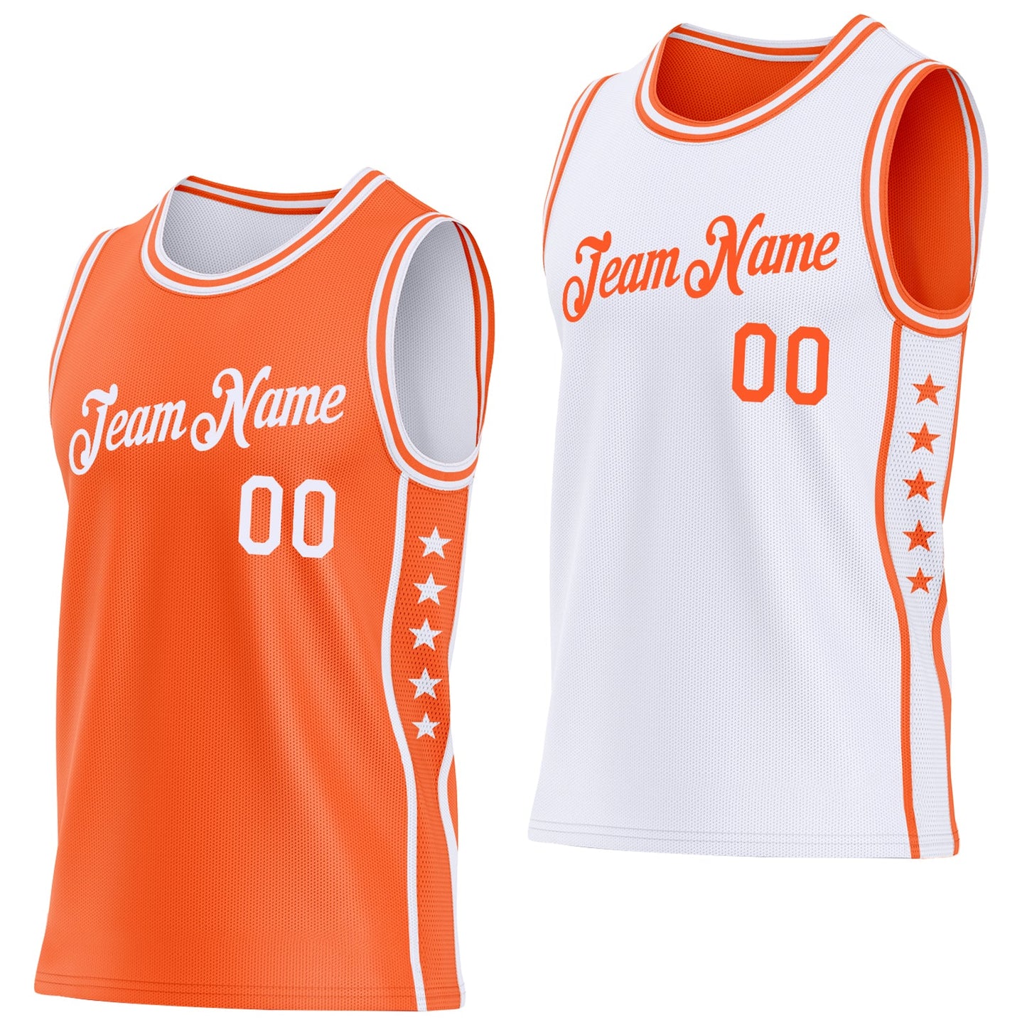 Custom Reversible Orange White Double Side Star Sublimation Basketball Set Jersey