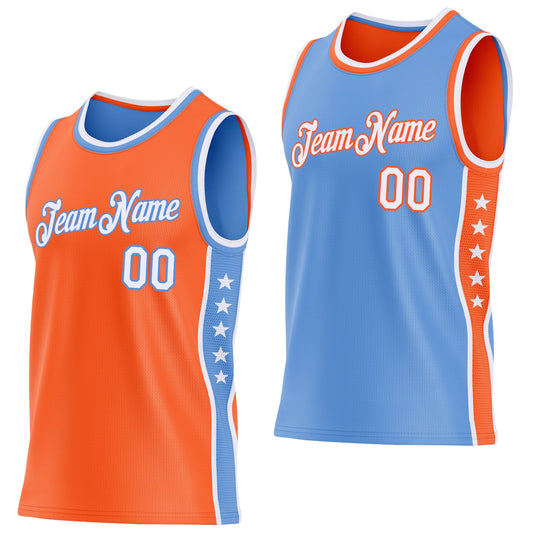 Custom Reversible Orange White-Lakes Blue Double Side Star Sublimation Basketball Set Jersey