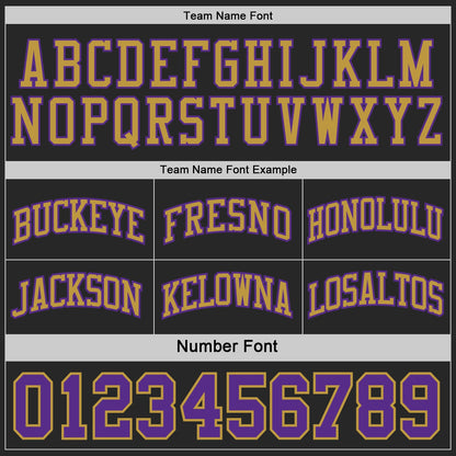 Custom Black Purple-Old Gold Side Panel Geometric Chevron Reversible Double Side Sublimation Basketball Set Jersey