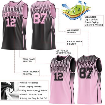 Custom Black-Light Pink Side Panel Stripe Gradient Geometric Honeycomb Reversible Double Side Sublimation Basketball Set Jersey