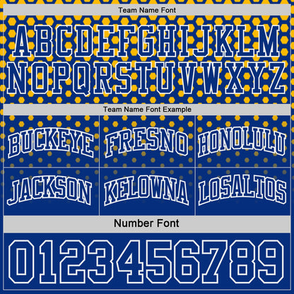 Custom Royal Gold-White Side Panel Stripe Gradient Geometric Honeycomb Reversible Double Side Sublimation Basketball Set Jersey