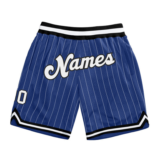 Custom Royal White Pinstripe White-Black Authentic Basketball Shorts