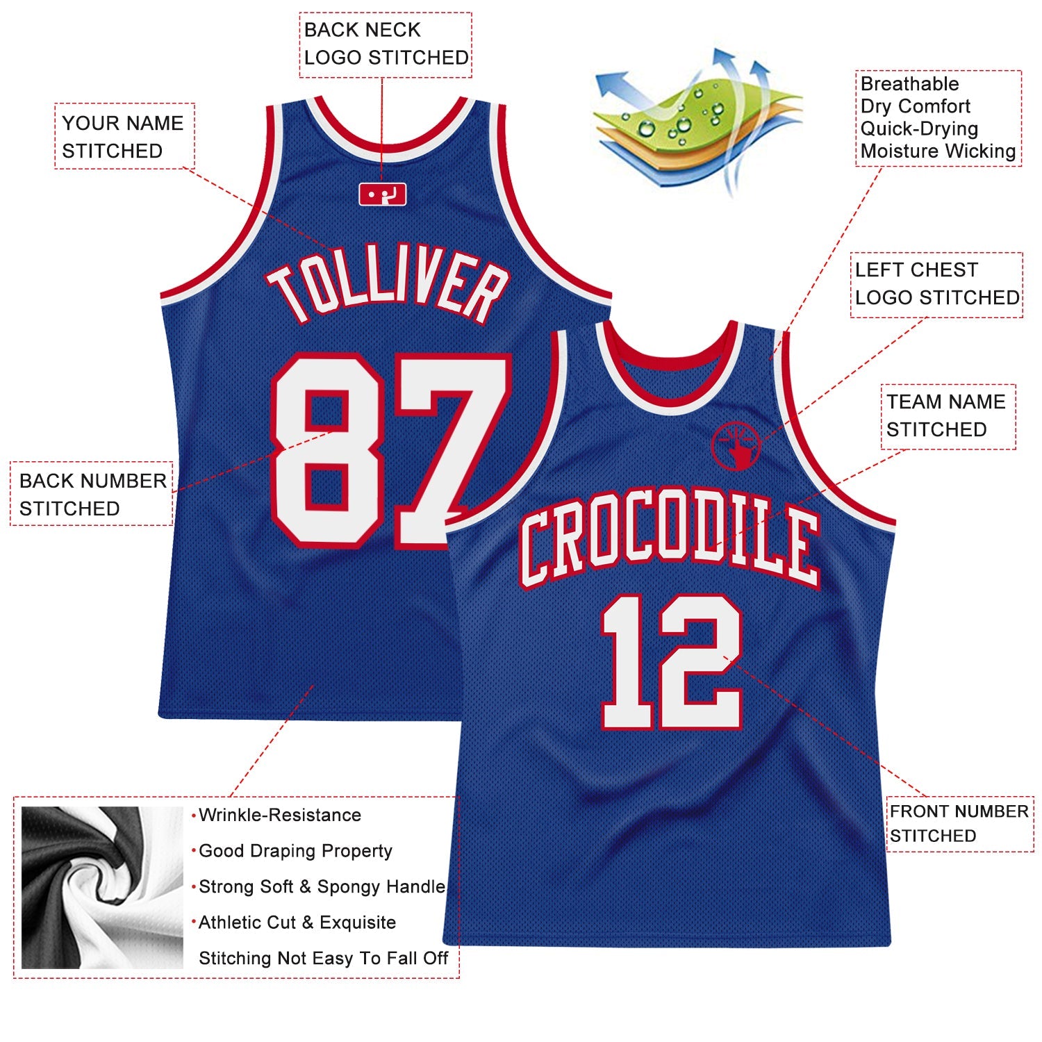 Custom Royal White-Red Authentic Throwback Basketball Jersey