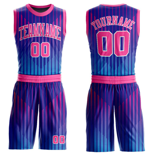 Custom Royal Pink-White Round Neck Sublimation Basketball Uniform Jersey