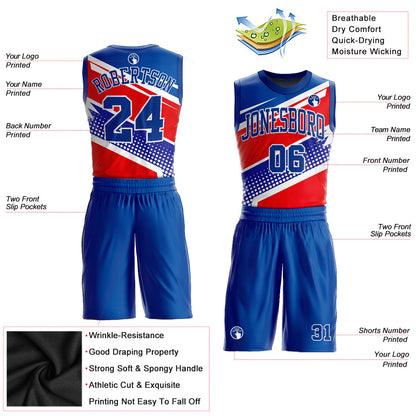 Custom Royal Royal-Red Round Neck Sublimation Basketball Uniform Jersey