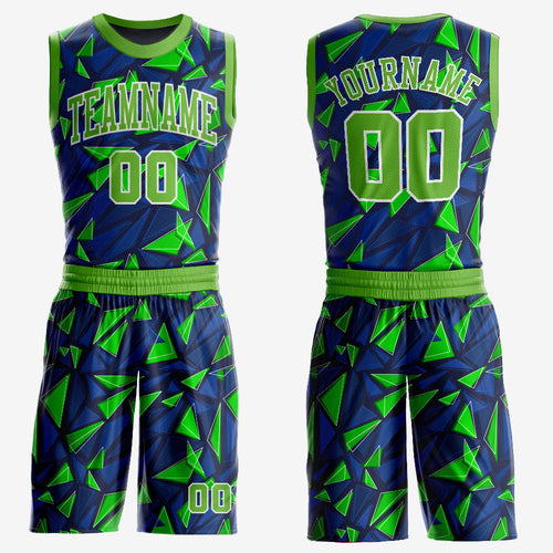 Custom Royal Neon Green-White Round Neck Sublimation Basketball Uniform Jersey