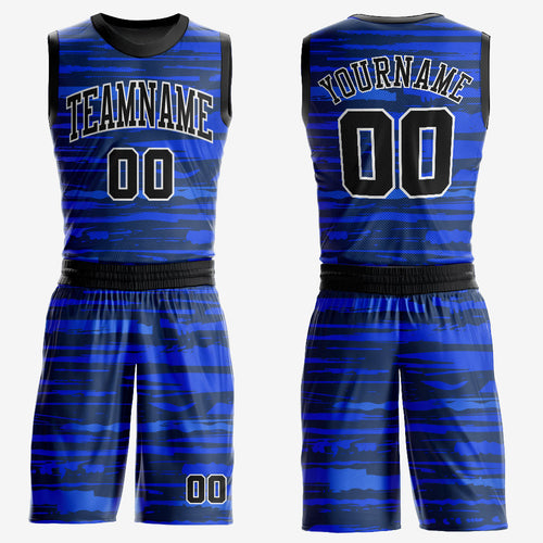 Custom Royal Black-White Round Neck Sublimation Basketball Uniform Jersey