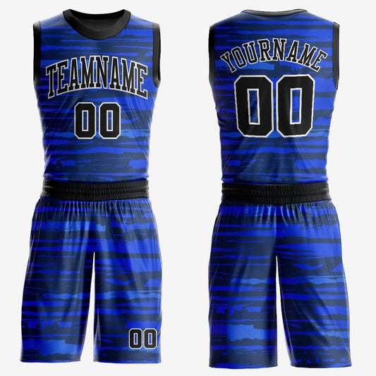 Custom Royal Black-White Round Neck Sublimation Basketball Uniform Jersey
