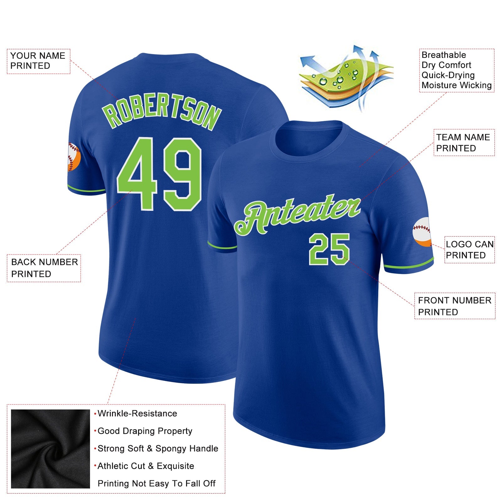 Custom Royal Neon Green-White Performance T-Shirt